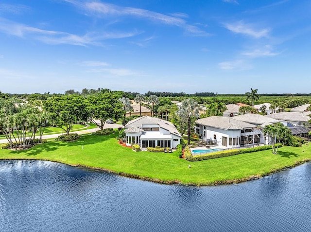 bird's eye view featuring a water view