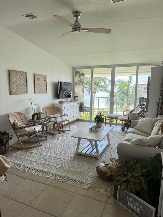 living room with ceiling fan