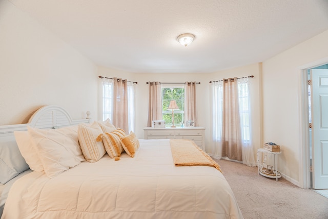 carpeted bedroom with a textured ceiling