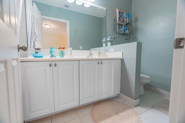 bathroom with vanity, toilet, and tile patterned floors