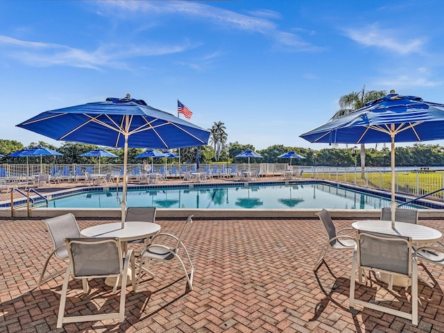 view of swimming pool featuring a patio