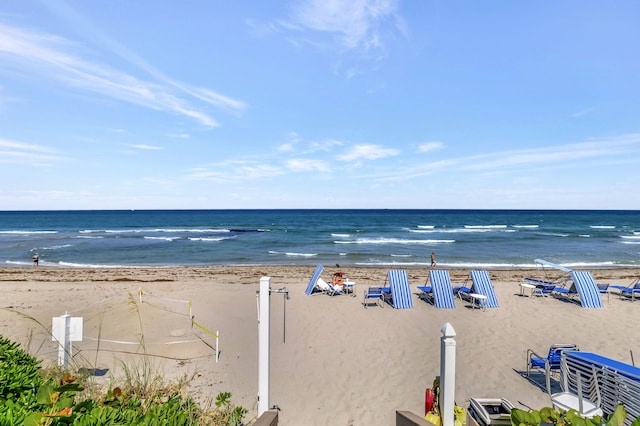 view of water feature featuring a view of the beach