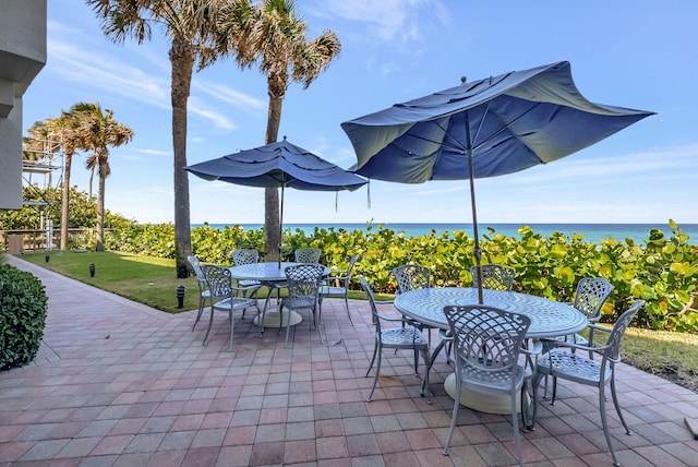 view of patio / terrace featuring a water view