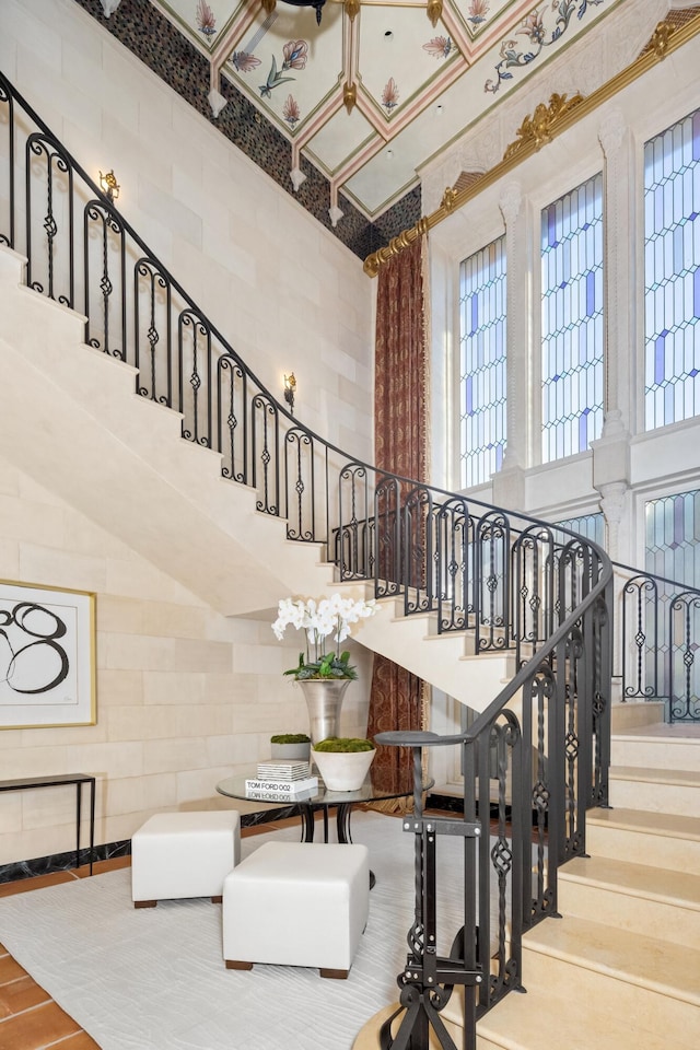 stairs with a towering ceiling