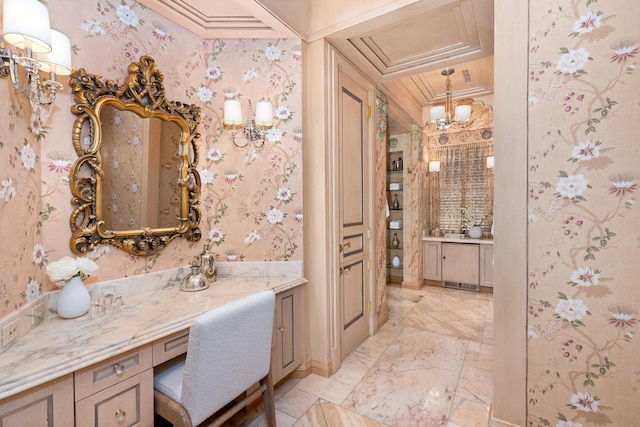 bathroom featuring vanity and crown molding