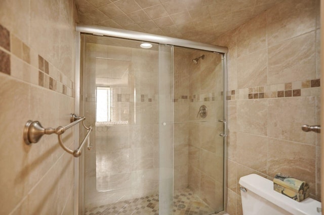 full bath featuring toilet and a shower stall