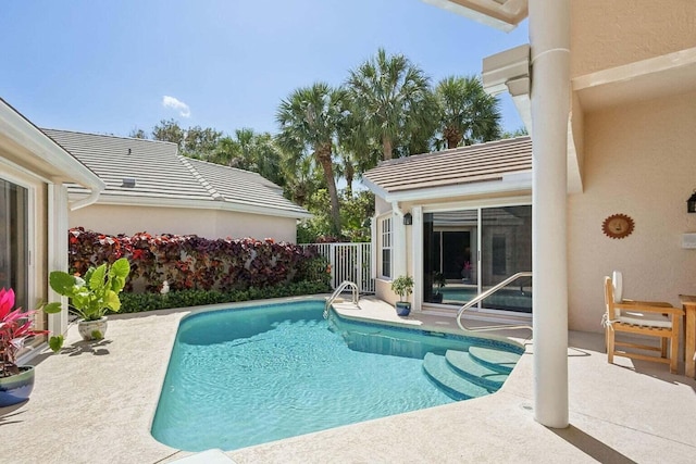 view of swimming pool with a patio