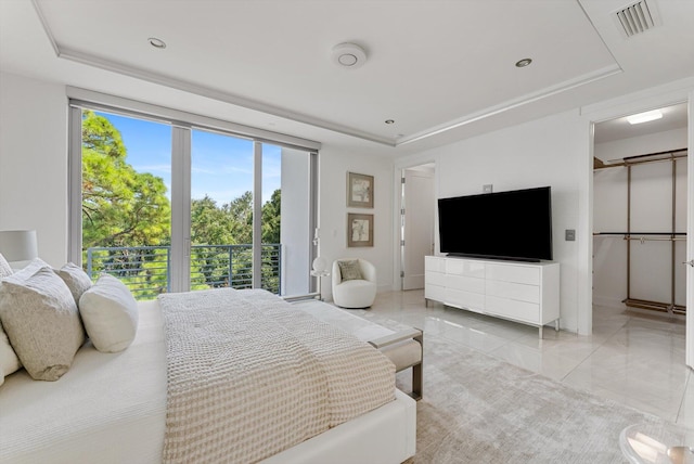 bedroom with a tray ceiling