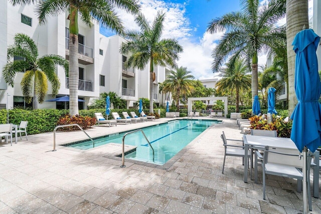 view of swimming pool with a patio