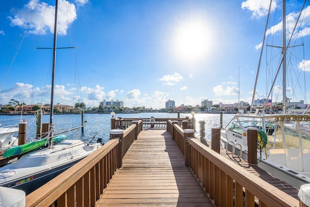 view of dock with a water view