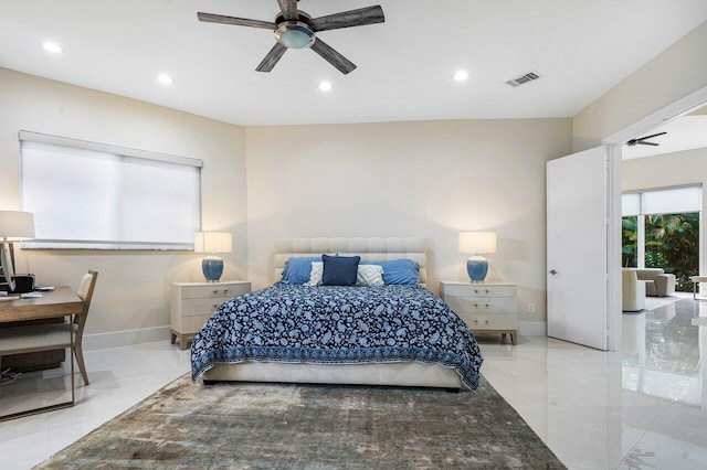 bedroom featuring ceiling fan