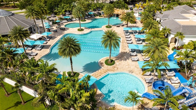 view of swimming pool with a patio