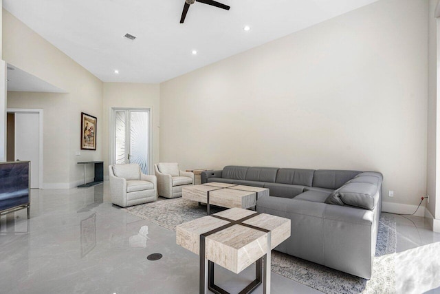 living room with ceiling fan