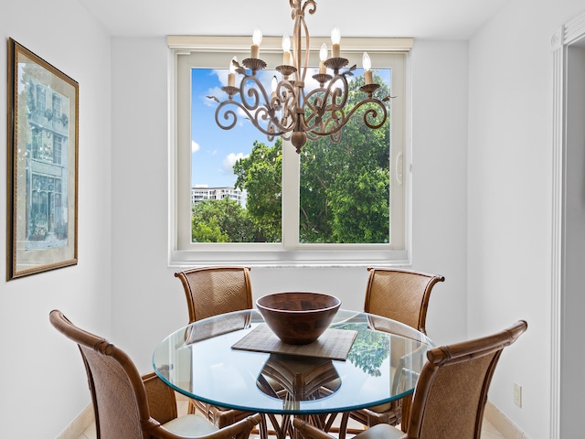 dining area with a chandelier