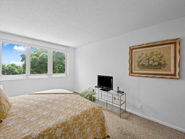 bedroom featuring carpet floors and a textured ceiling