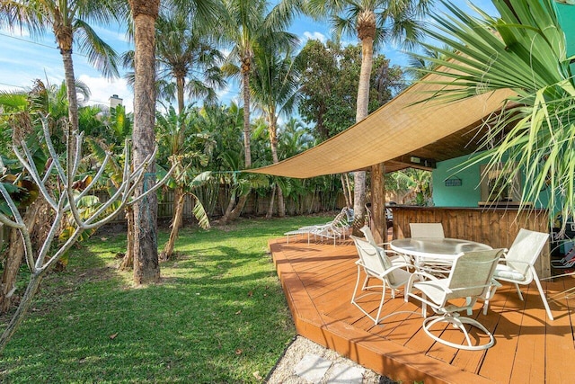 view of yard with outdoor dining space and a fenced backyard