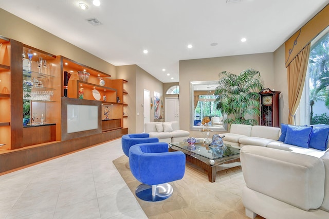 view of tiled living room