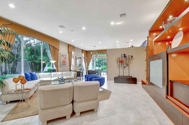 view of tiled living room