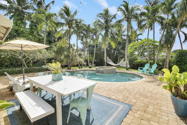 view of swimming pool with an in ground hot tub and a patio area