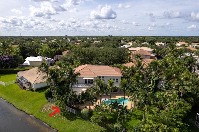 bird's eye view featuring a water view