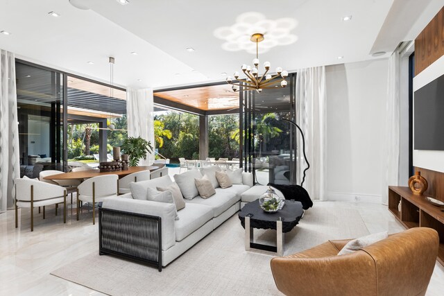 living room featuring a chandelier