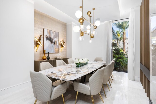 dining room with a chandelier