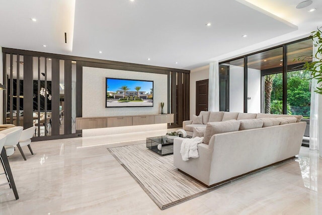 living room with expansive windows