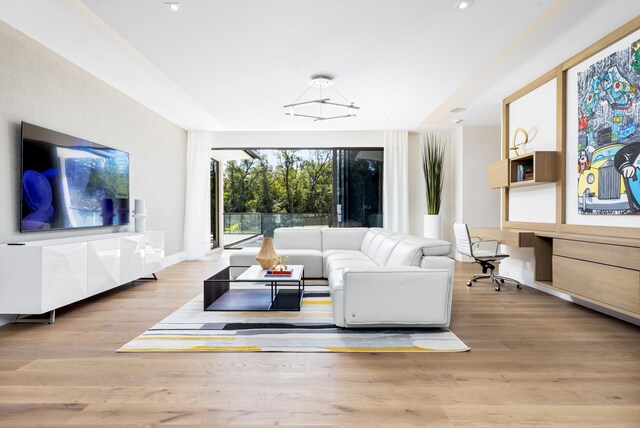 living room with light wood-type flooring