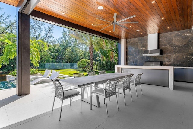 view of patio / terrace featuring ceiling fan and a grill