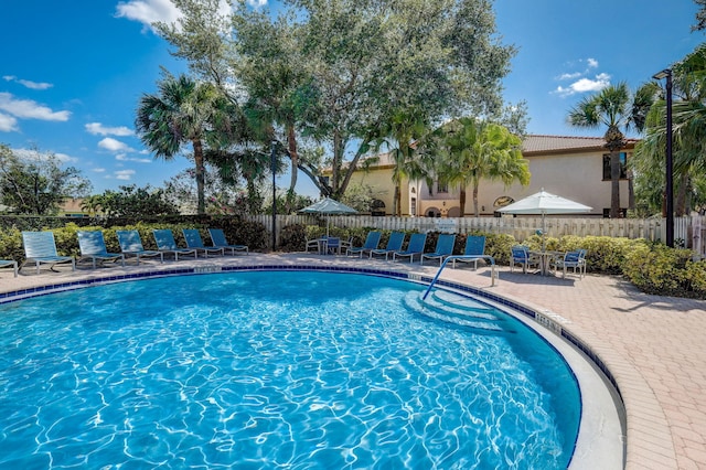 view of swimming pool with a patio