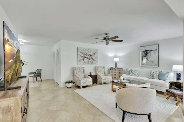 living room with ceiling fan