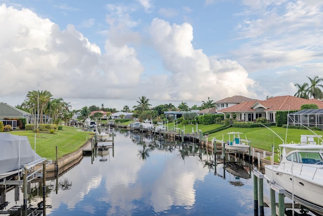 property view of water featuring a boat dock