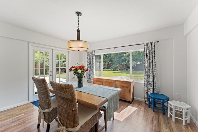 dining room featuring french doors and hardwood / wood-style flooring