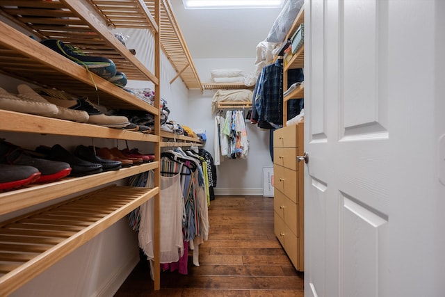 walk in closet featuring dark hardwood / wood-style flooring