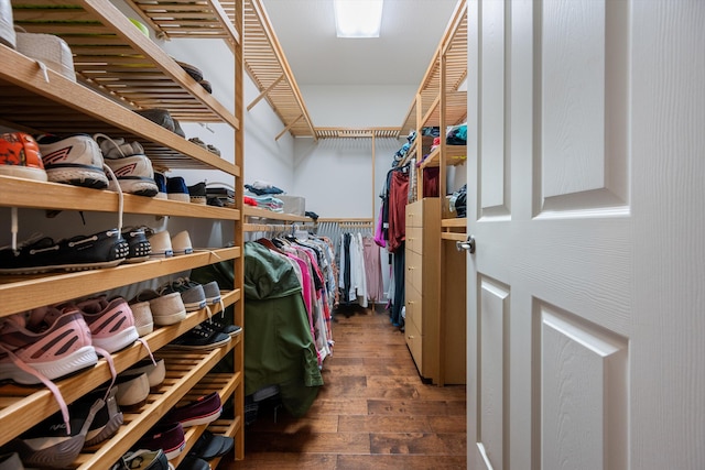 walk in closet featuring dark wood-type flooring