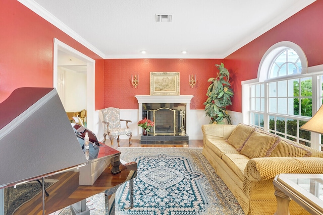 staircase with crown molding and hardwood / wood-style floors