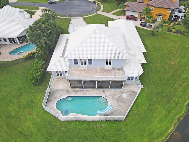 view of front of property featuring a water view and a front yard