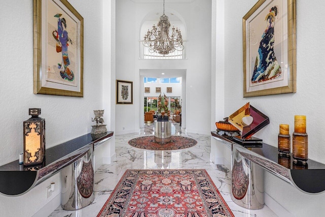 entryway featuring an inviting chandelier