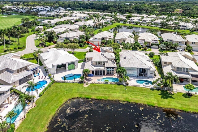 aerial view with a water view