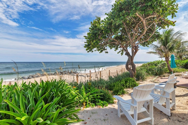 view of water feature with a view of the beach