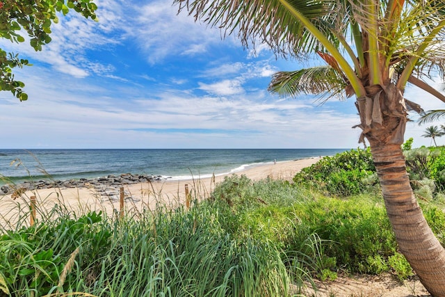 view of water feature with a view of the beach