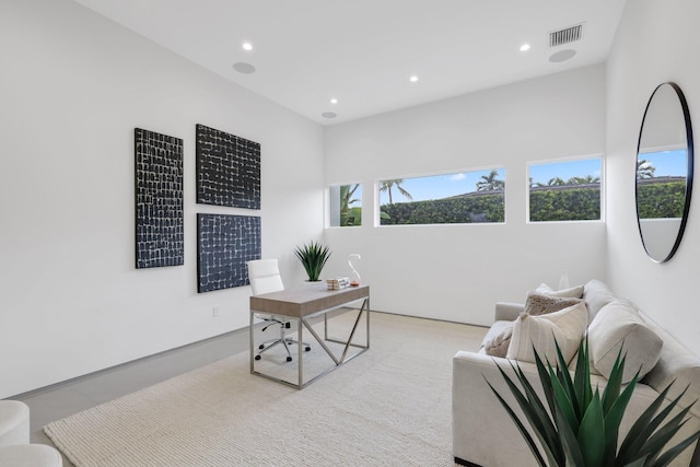 view of carpeted office space