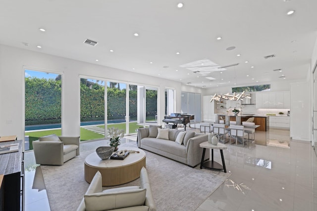 living room featuring a wealth of natural light