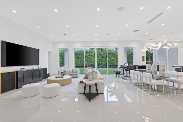 view of tiled living room