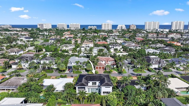 aerial view featuring a water view