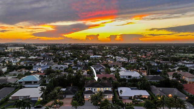 view of aerial view at dusk