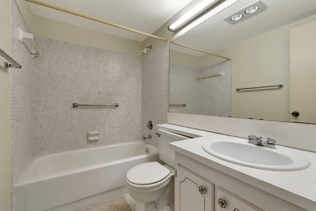 bathroom with toilet, vanity, and washtub / shower combination