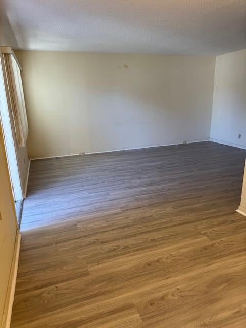 spare room with wood-type flooring and a textured ceiling