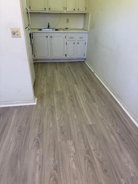 interior space featuring sink and light hardwood / wood-style floors