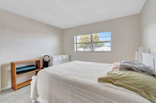 bedroom with light carpet